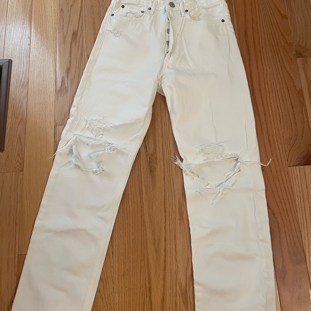 Agolde Women's Distressed Cream Straight Leg Jeans